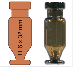 Crimp neck vial, N 11, 11.6x32.0 mm, 1.1 mL,conical + round pedestal, amber  702016 