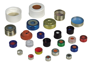 Crimp closure, N 11, alu., blue, center hole, Red Rubber/FEP colorless, 1.0 mm 702730.3