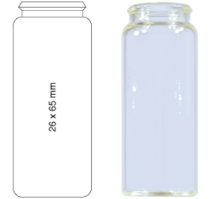 Picture of Snap cap vial, N 22, 26.0x65.0 mm, 25.0 mL, flat bottom, clear 70273 
