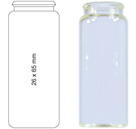 Picture of Snap cap vial, N 22, 26.0x65.0 mm, 25.0 mL, flat bottom, clear 70273 