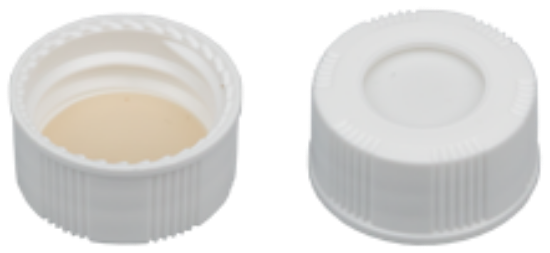 Picture of Screw closure (bonded), N 20, PP, white,center hole,Silicone w./PTFE beige,1.5mm 702181 