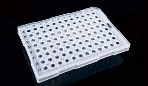 Picture of 0.2 mL 96 Well PCR Plate, Semi Skirt, Clear, A12 Notch, Compatible with ABI Machine, 5/bag, 25/pk 402601