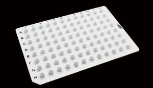 Picture of 0.2 mL 96 Well PCR Plate, No Skirt, White, H1 Notch, 5/bag, 25/pk 402011