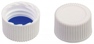Picture of Screw closure (bonded), N 18, PP, white, closed top,Silicone w./PTFE blue, 1.3mm 702115