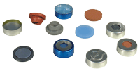 Crimp closure, N 20, alu., c. hole, Sil. blue tr./PTFE colorl. (Pharma-Fix), 3mm 702340
