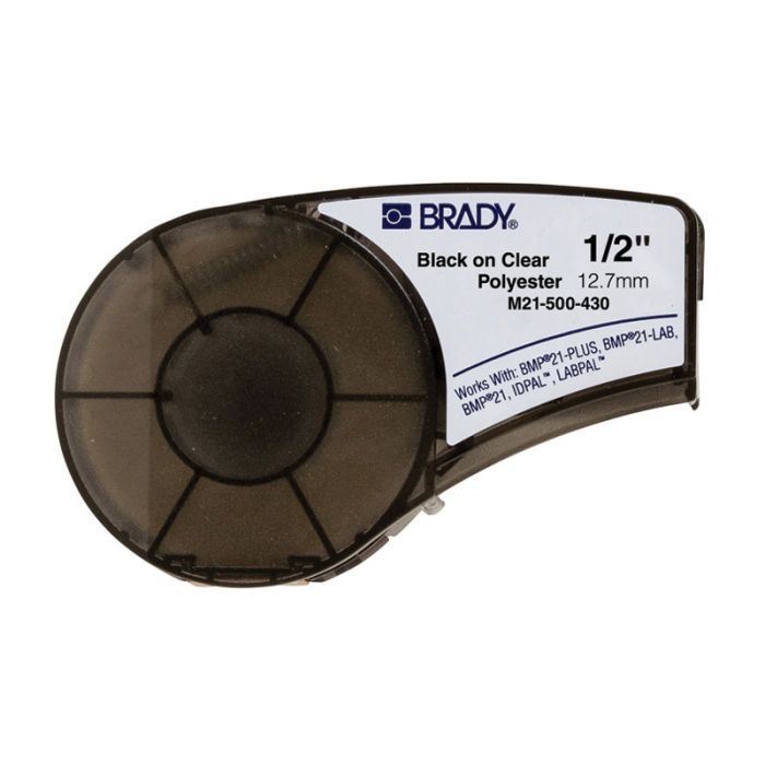 BMP21 Plus Series, B-430 Clear Polyester Labels, Black On Clear, 19.05mm x 6.4 Meters, 110901