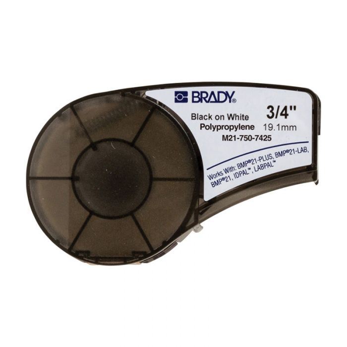 BMP21 Series, B-7425 Polypropylene labels, Black on White, 19.05mm x 6.4 Metres, 121016