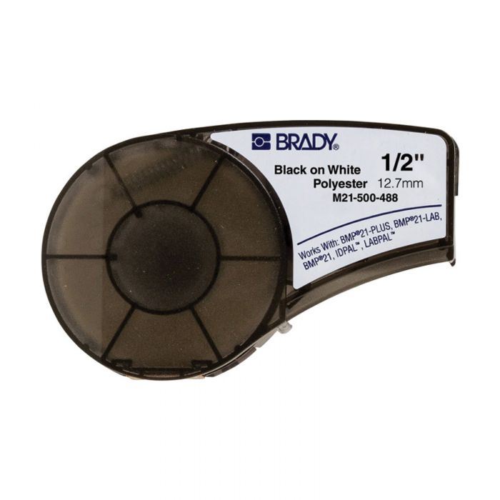 BMP21 Plus Series B-488 Matte White Polyester Labels, Black On White, 19.05mm x 6.4 Meters, 110936