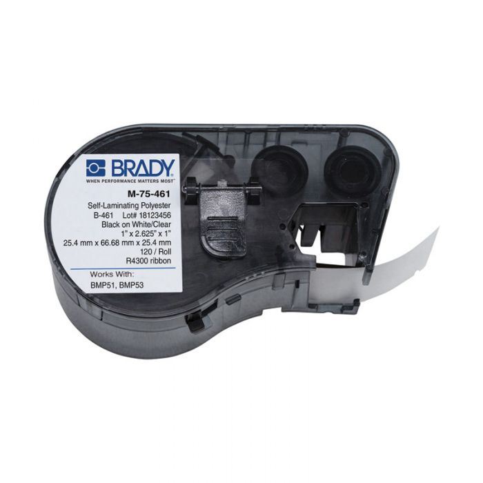 BMP51 BMP53 B-461 Self-laminating Polyester Laboratory Labels, Black/White, H 9.53mm x W 66.68mm( was143292)170879