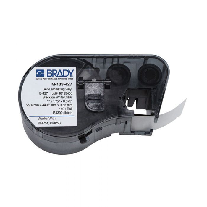 BMP51 BMP53 B-427 Self-laminating Vinyl Labels, Black/white, H38.1mm x W44.45mm, ( was 143269) 170870