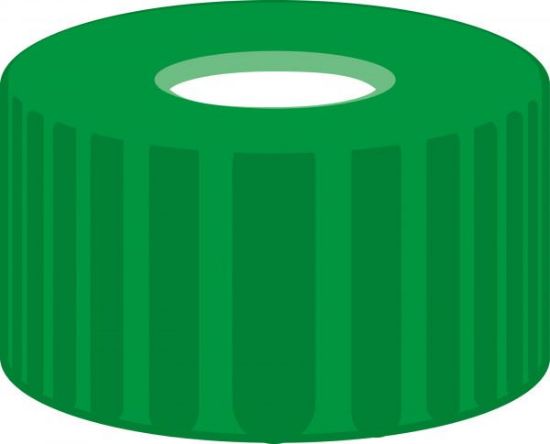 Picture of Screw closure, N 9, PP, green, center hole, Silicone white/PTFE red, 1.0 mm  702038 