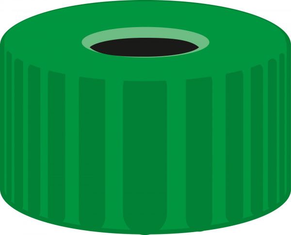 Screw closure, N 9, PP, green, center hole, no liner  702164