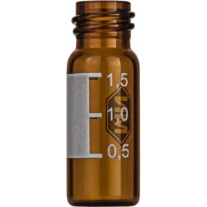 Picture of Screw neck vial, N 10, 11.6x32.0 mm, 1.5 mL, label, flat bottom, amber 702013