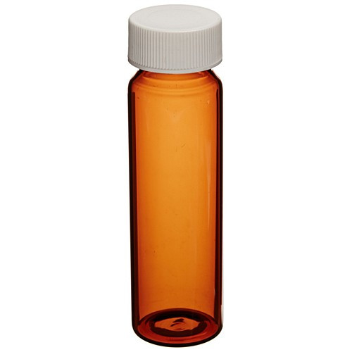 40mL Amber Vial, 24-400mm Solid Top White Polypropylene Closure, PTFE Lined ,pk72, 9A-120