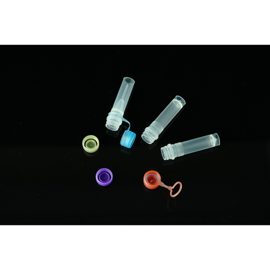 Picture of 0.5 mL Self-Standing Vials With Caps On, Mixed Color, External Thread,  Hinged Cap with Sealing Ring, Sterile, 50/pk, 500/box, 2000/cs, 633013A