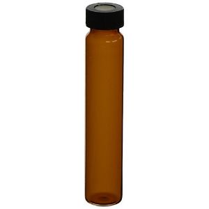 Picture of 60mL Amber Vial, 24-400mm Open Top Black Closure, 0.125" PTFE/Silicone Top Hat™ Lined 9A-135