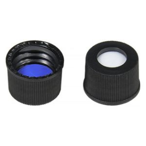 Picture of Screw closure (bonded), N 10, PP, black, c. hole, Silic. w./PTFE blue,slit,1.5mm 702047