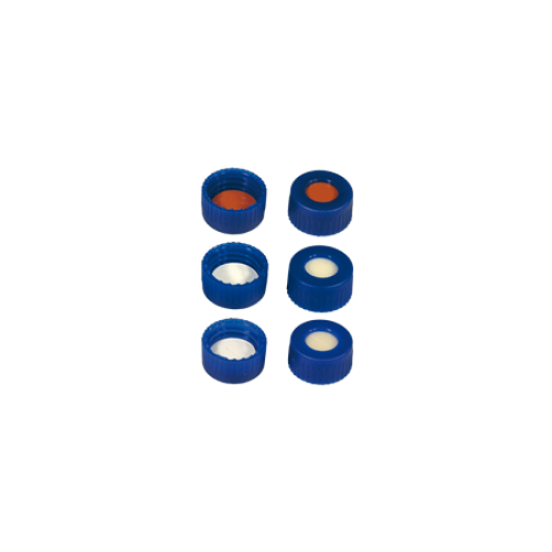 Screw closure (bonded), N 9, PP, blue, center hole, Red Rubber/TEF, 1.0 mm  702028 