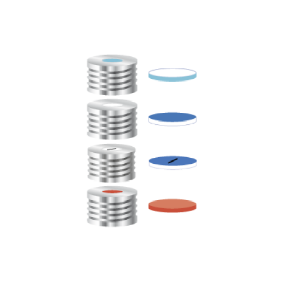 Picture of Screw closure, N 18, metal (magn.), sil., center hole, Silic. w./PTFE blue,1.5mm  702055 