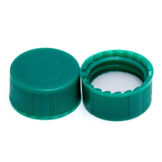 Picture of 9mm Solid Top R.A.M.™ Ribbed Cap, Green Polypropylene, PTFE/F217 Lined, 5360-09G