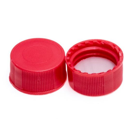 Picture of 9mm Solid Top R.A.M.™ Ribbed Cap, Red Polypropylene, PTFE/F217 Lined, 5360-09R