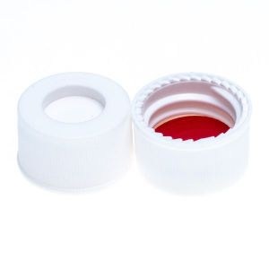 Picture of 13-425mm White Open Hole Polypropylene Closure, Red PTFE/Silicone Septa, 0.065", 806550-13W