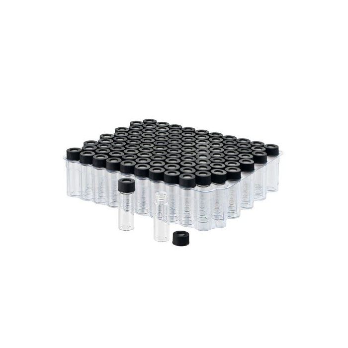 Amber 9mm Thread R.A.M.™ Vial w/Grad. Spot, 12x32mm,  0.040" Red PTFE/Silicone Septa, Smooth Black Cap, 80495EF-12A