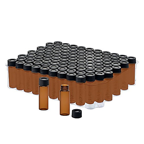 Amber 9mm Thread R.A.M.™ Vial w/Grad. Spot, 12x32mm, 0.040" PTFE/Butyl Rubber Septa, Ribbed Black Cap