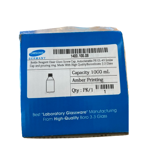 Bottle Reagent Clear Glass Screw Cap. 1000ml, Amber Printing, pk10,  MS 1400.100.08
