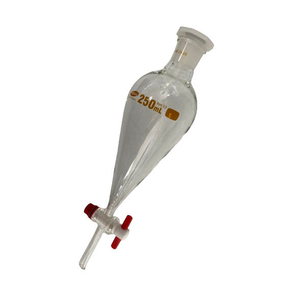 Separating Funnel Squibb Shape PTFE Stopcock, 250ml, Amber Printing, PK1, MS 4006.100.04