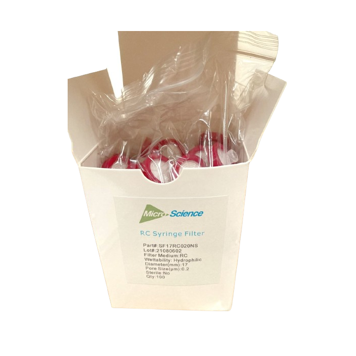 17mm Regenerated Cellulose  Syringe Filter 0.22um, Non-sterile, PP housing, box100, MS SF17RC022NS