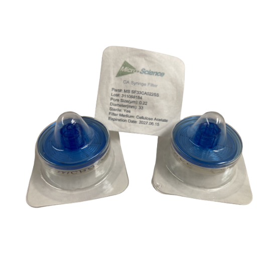 Picture of 33mm CA Syringe Filter 0.22um, Sterile, Acrylic housing, Box 50, MS SF33CA022SS