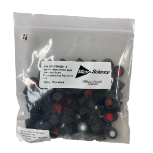 Picture of 10mm Black Screw top PP Cap with White PTFE/Red Sil septa,pk 100, MSVC806050-10(100)