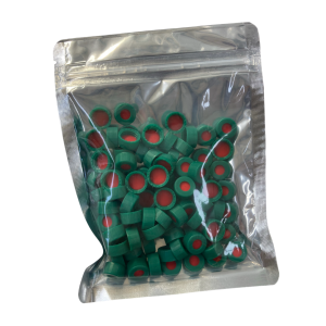 Picture of 9mm Green Screw top PP Cap, Red PTFE/Sil/Red PTFE septa MSVC5396-09G(100)