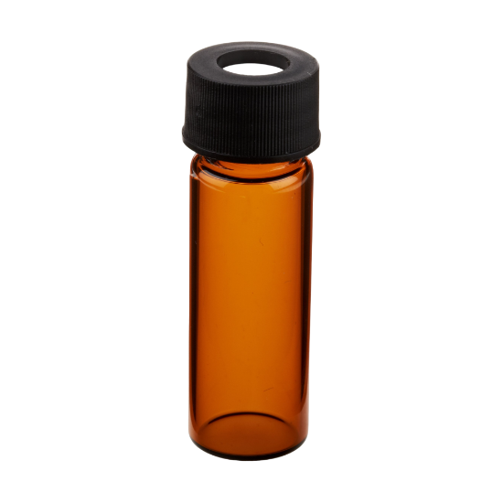 Picture of 20mL Amber Vial, 24-400mm Open Top Black Closure, 0.125" PTFE/Silicone Top Hat™ Lined 9A-131