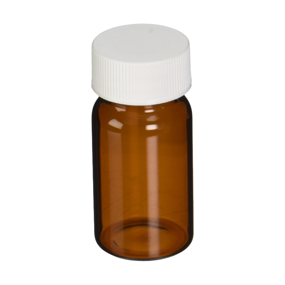 20mL Amber Vial, 24-400mm Solid Top White Polypropylene Closure, 0.100" PTFE/Silicone Lined, 9A-084