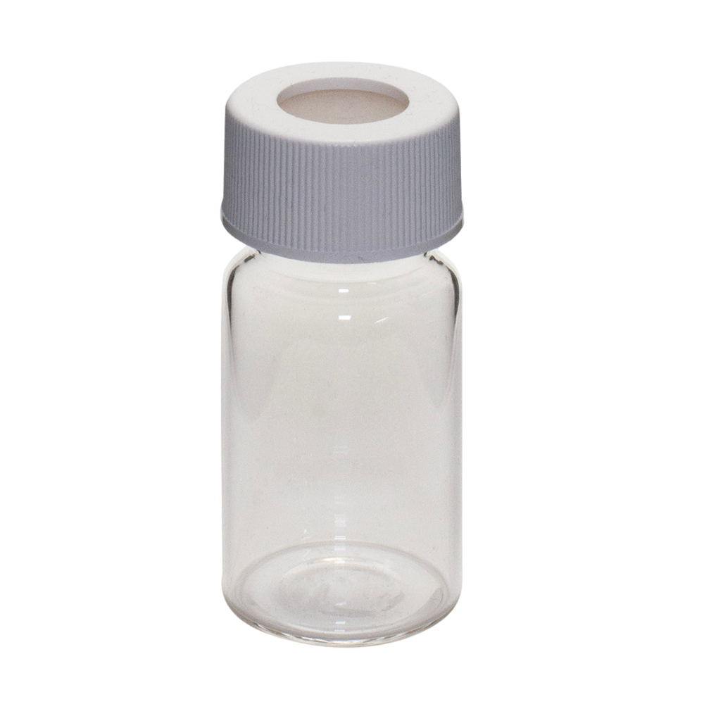 20mL Clear Vial,  24-414mm Open Top White Polypropylene Closure,  .125" PTFE/Silicone Lined 9-106