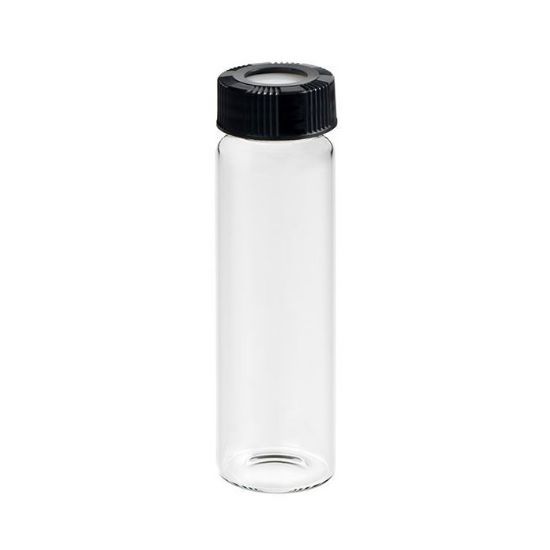 Picture of 60mL Clear Vial, 24-400mm Open Top Black Closure, 0.125" PTFE/Silicone Top Hat™ Lined 9-135