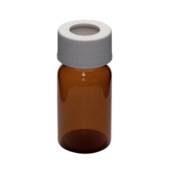 Picture of 20mL Amber Vial,  24-414mm Open Top White Polypropylene Closure,  .100" PTFE/Silicone Lined 9A-107