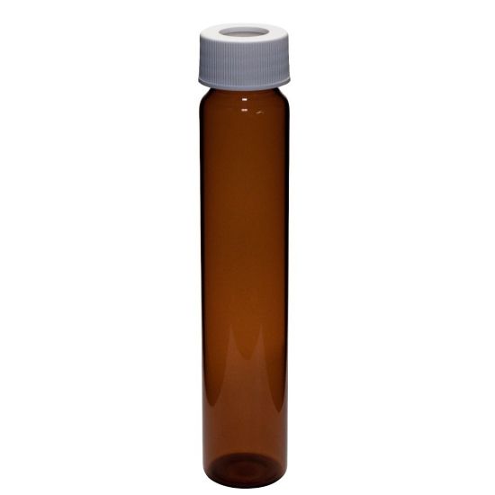 Picture of 60mL Amber Vial,  24-414mm Open Top White Polypropylene Closure,  .100" PTFE/Silicone Lined 9A-093