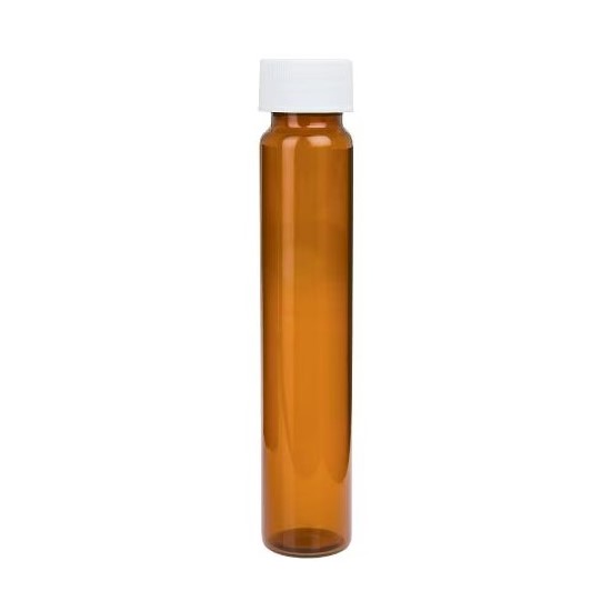 60mL Amber Vial, 24-400mm Solid Top White Polypropylene Closure, PTFE Lined ,pk72, 9A-129