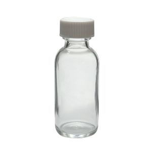 Picture of Precleaned - 1 oz, 30mL Clear Boston Round,  31x79mm, 20-400mm Thread, White Closure, PTFE Lined  9-170-2