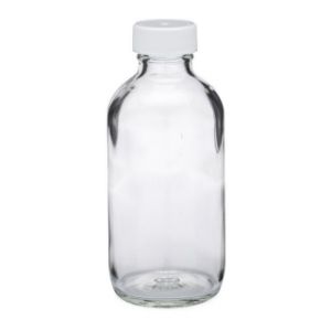 Picture of Precleaned - 4 oz, 125mL Clear Boston Round, 48x112mm, 22-400mm Thread, White Closure, PTFE Lined  9-172-2