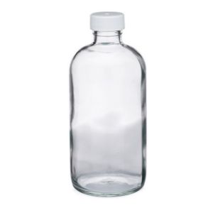 Picture of Precleaned - 8 oz, 250mL Clear Boston Round,  60x136mm, 24-400mm Thread, White Closure, PTFE Lined  9-173-2