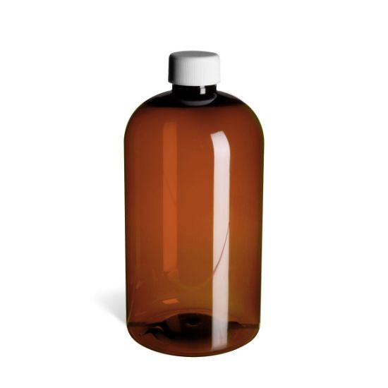 Picture of 16 oz, 500mL Amber Boston Round, 75x168mm, 28-400mm Thread, Polypropylene Closure, Unlined D0166-16