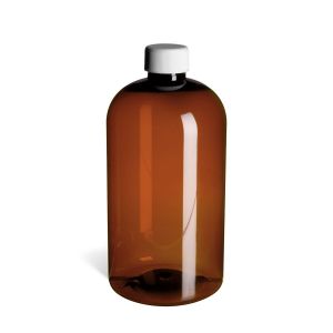 Picture of 16 oz, 500mL Amber Boston Round, 75x168mm, 28-400mm Thread, Polypropylene Closure, F217 Lined D0168-16