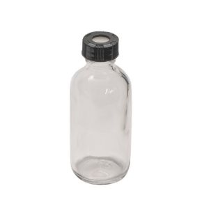 Picture of 2 oz, 60mL Clear Septum Bottle, 39x94mm, 20-400mm Open Top Black PP Cap, PTFE/Silicone Septa  9-161