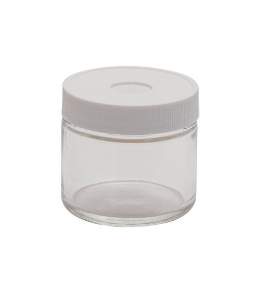 Picture of 2 oz, 60mL Clear Short Septum Jar, 55x48mm, 53-400mm Open Top White Polypropylene Cap, PTFE/Silicone Septa  9-140