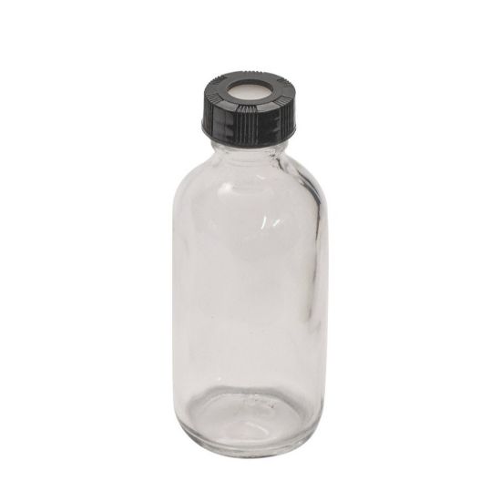 Picture of Precleaned & Certified - 8 oz, 250mL Clear Septum Bottle, 60x136mm, 24-400mm Open Top Black PP Cap, PTFE/Silicone Septa  9-163-3