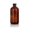 Picture of 16 oz, 500mL Amber Boston Round, 75x168mm, 28-400mm Thread, Phenolic Closure/PE Cone Lined D0161-16